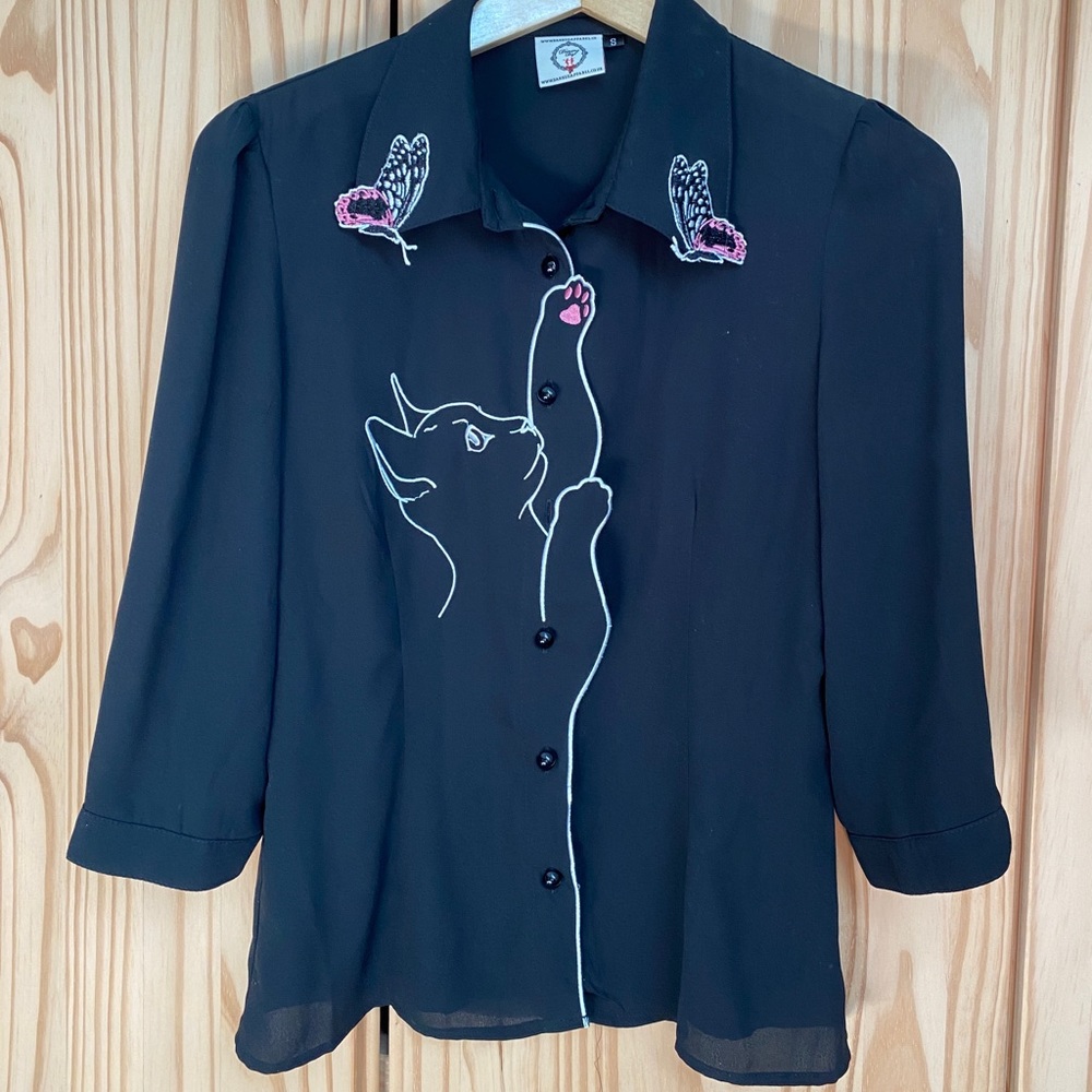 Cat and Butterflies button down shirt